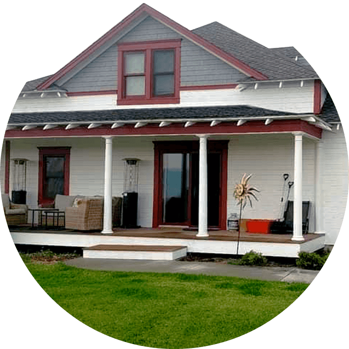 exterior of home with freshly painted red trim